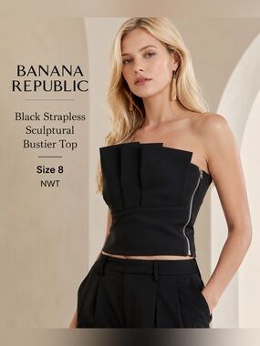 Banana Republic Black Strapless Sculptural Bustier Top Size 8 NWT